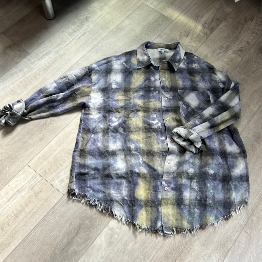 White Birch frayed bottom flannel top